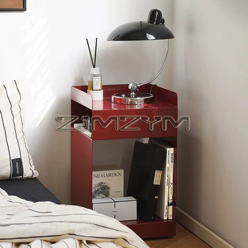 Square Metal Sofa End Cabinet Coffee Table Nightstand Storage Cart