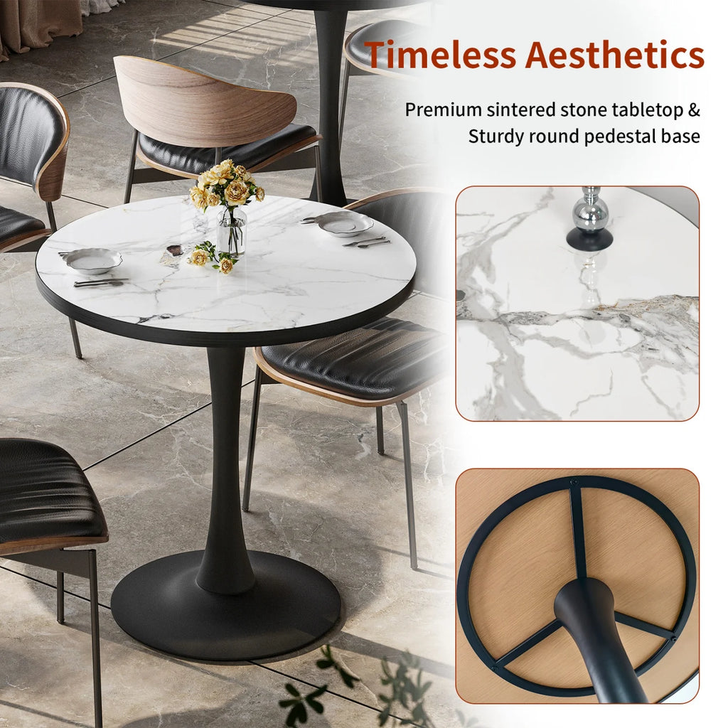 77cm Round Dining Table for 2-3 People Sintered Stone Top Stable Base Coffee Table Circle Kitchen Tables Chairs Not Included