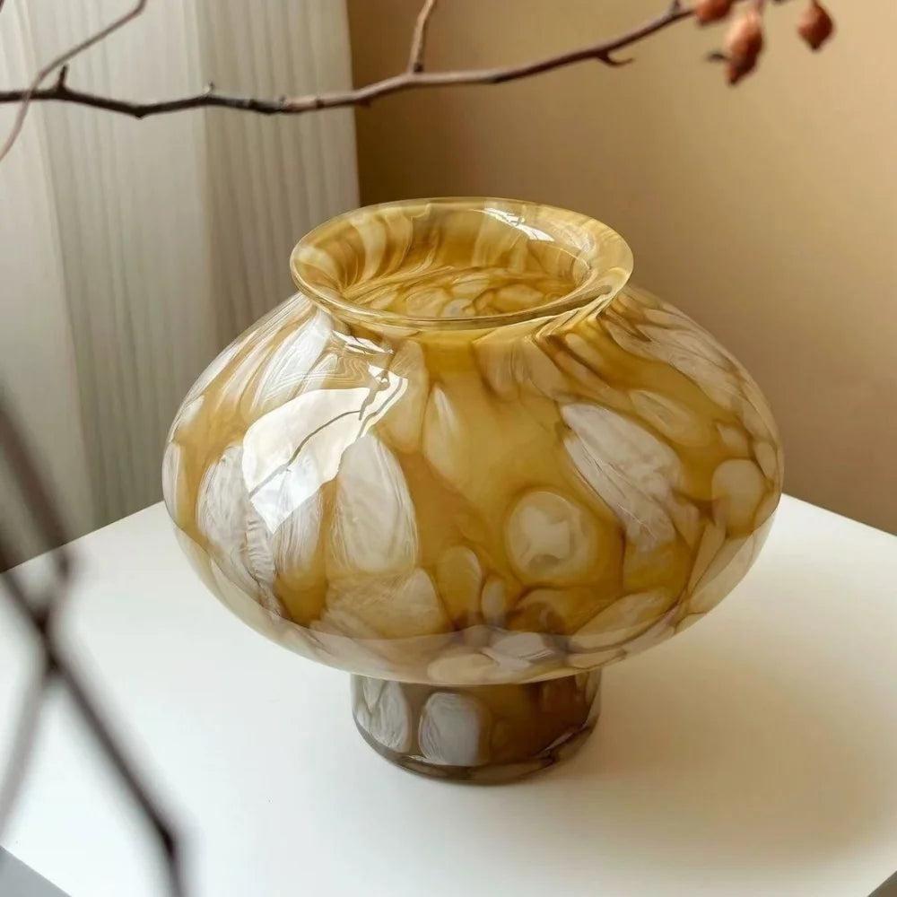 Modern Luxury Glazed Glass Flower Vase Ornament for Home Decor