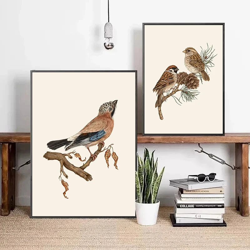 Retro Animal Garden Birds Canvas Painting Poster for Home Decor