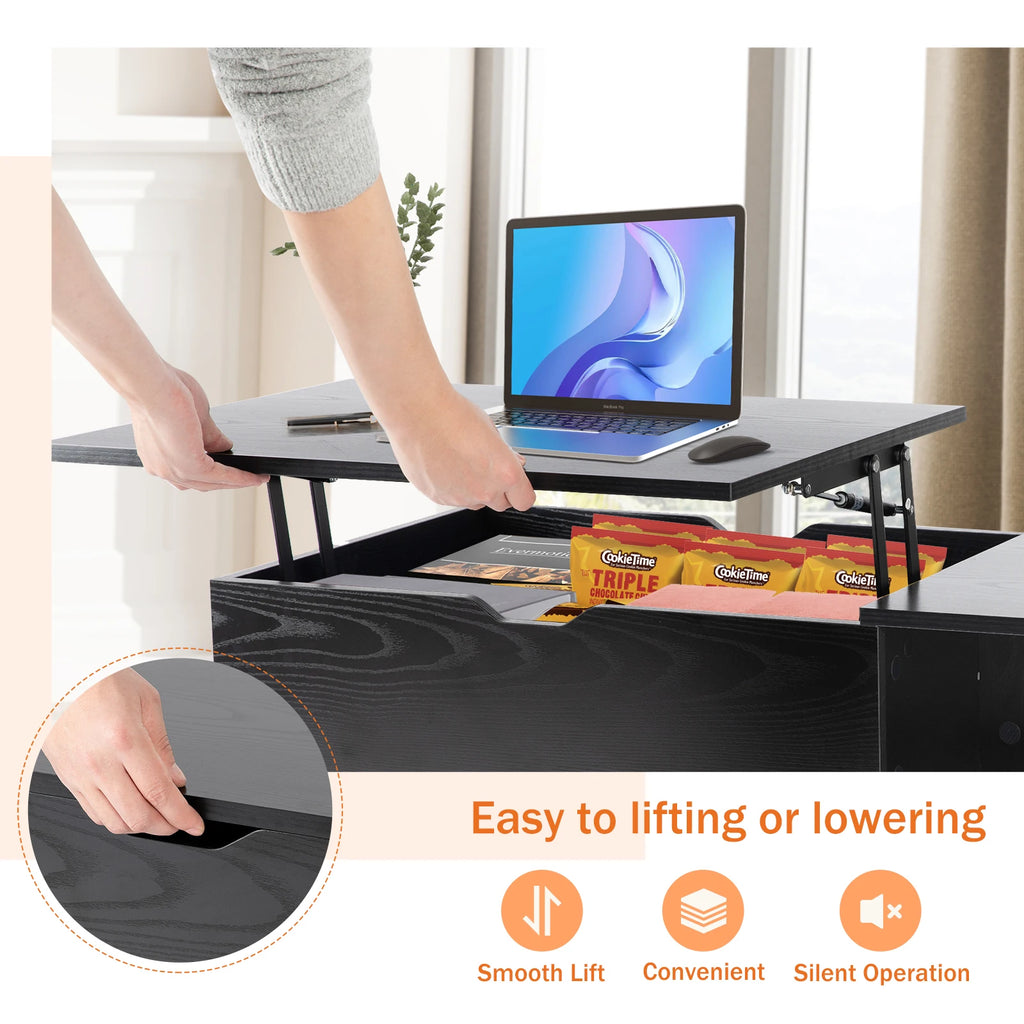 100 x 50 cm Wood Lift Top Coffee Table with Adjustable Storage Shelf