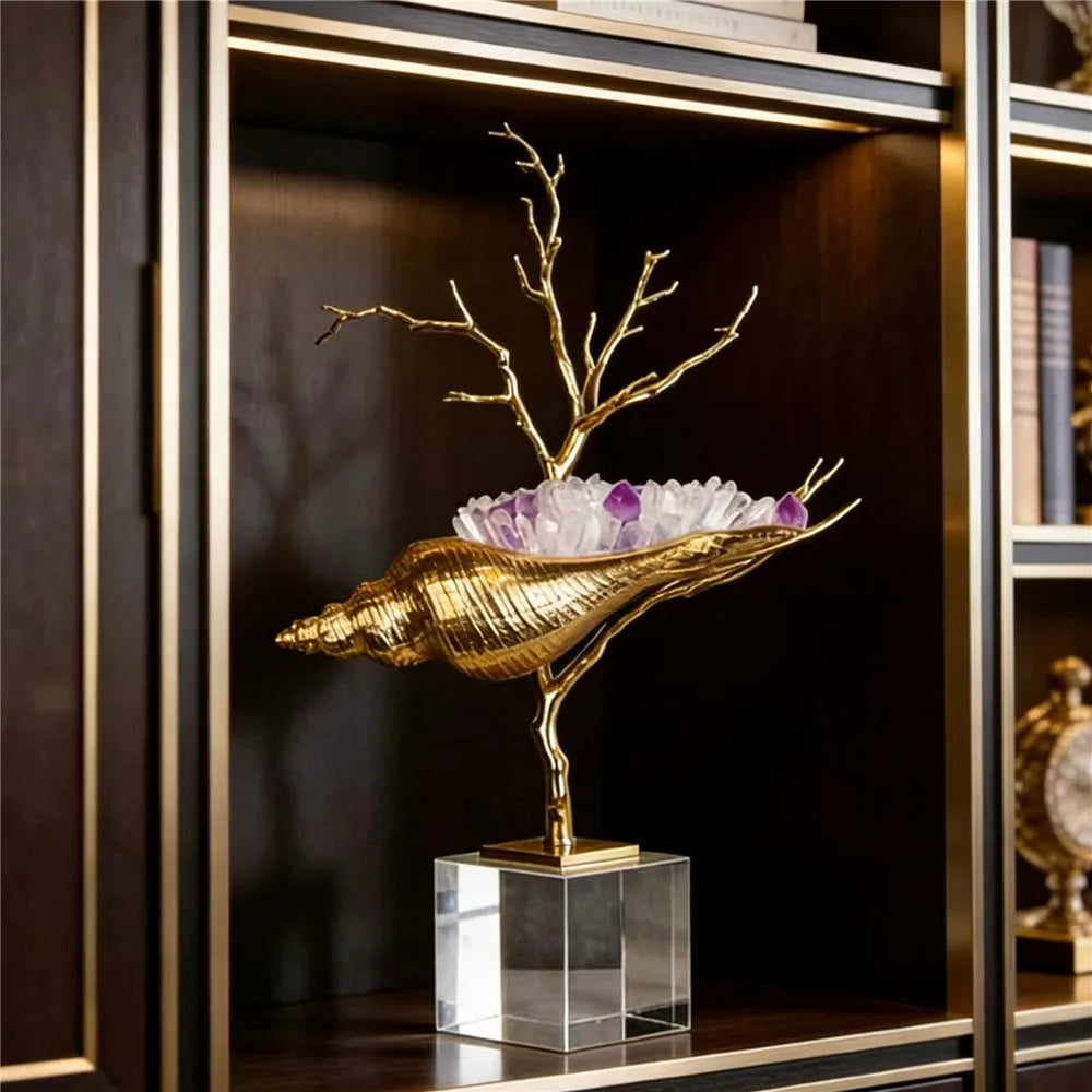 Modern Luxury Crystal Conch Desktop Ornament for Living Room Decor
