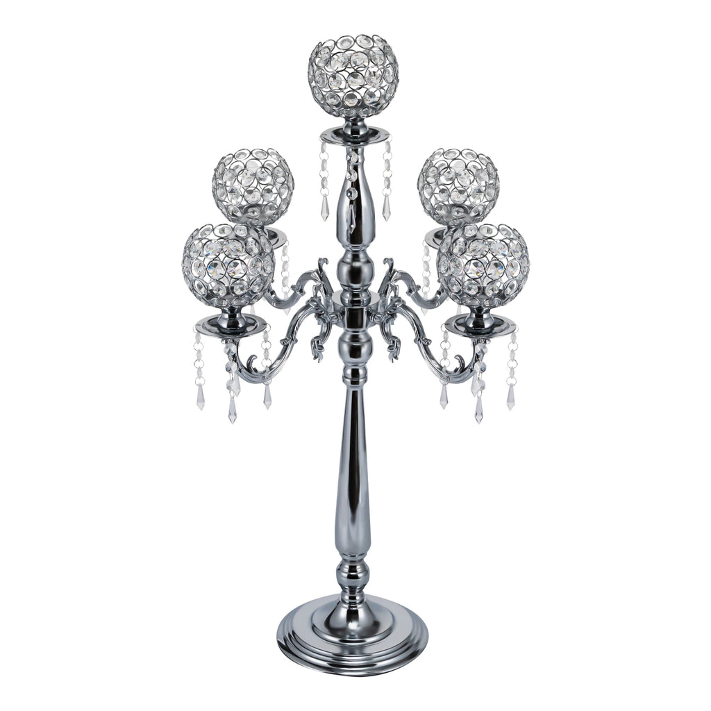 Modern 5 Arms Crystal Candlestick Holder Tabletop Ornament for Home Decor