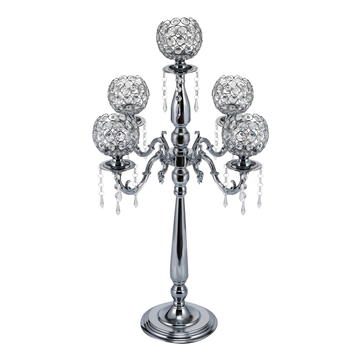 Modern 5 Arms Crystal Candlestick Holder Tabletop Ornament for Home Decor