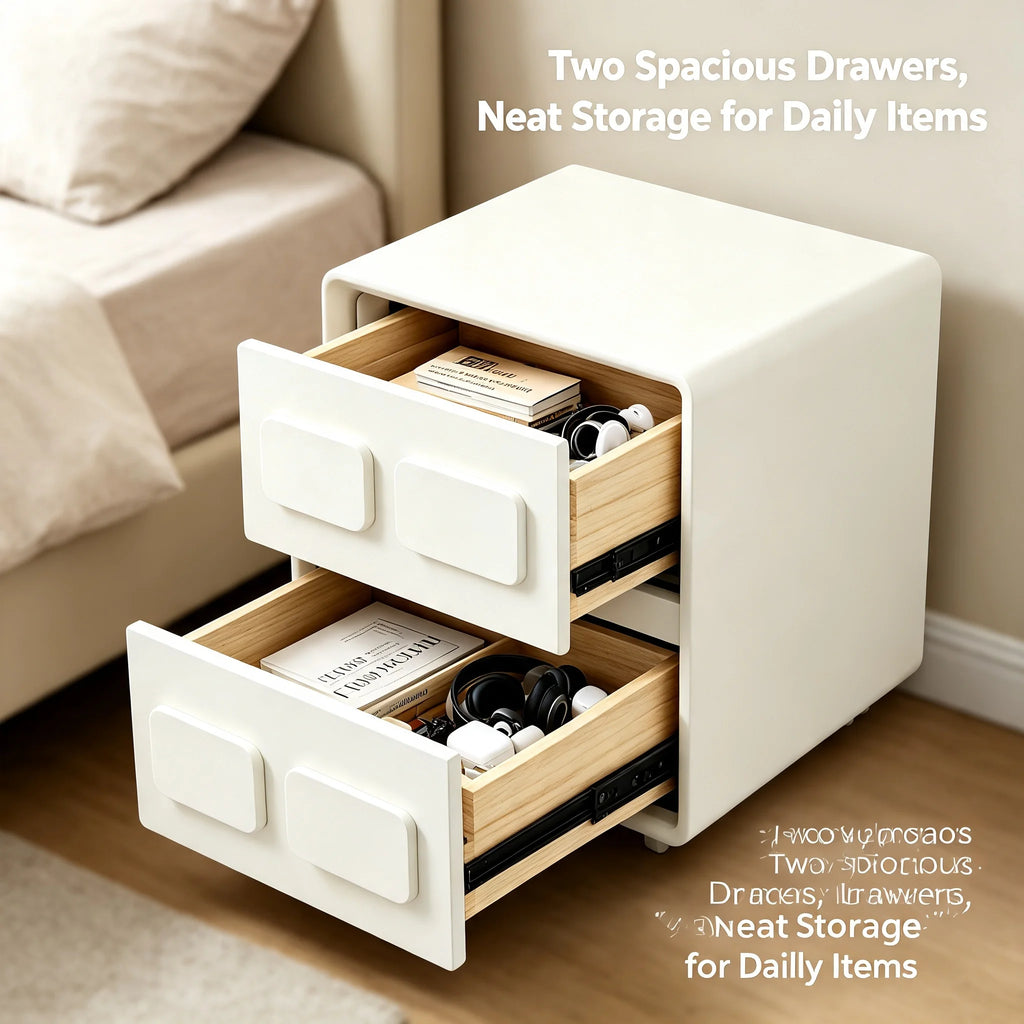 Modern 2-Drawer Nightstand Minimalist Bedside End Table White