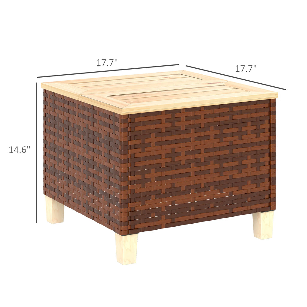 Outdoor PE Rattan Side Table with Wood Top Brown