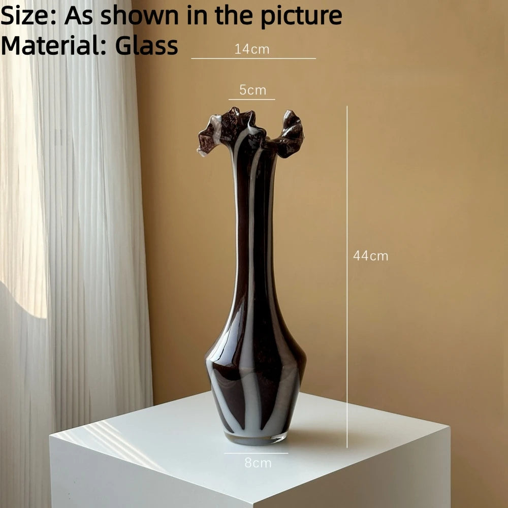 Modern Minimalist Wavy Neck Glass Vase Tabletop Ornament for Home Decor
