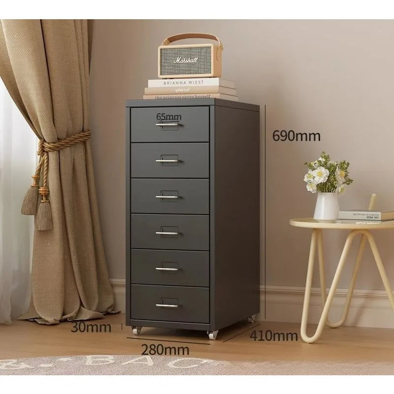 Narrow Metal Drawer Storage Cabinet Bedside Table with Silent Slides