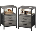 60cm Modern Nightstand Set of 2 Wood Bedside Tables Fabric Drawers
