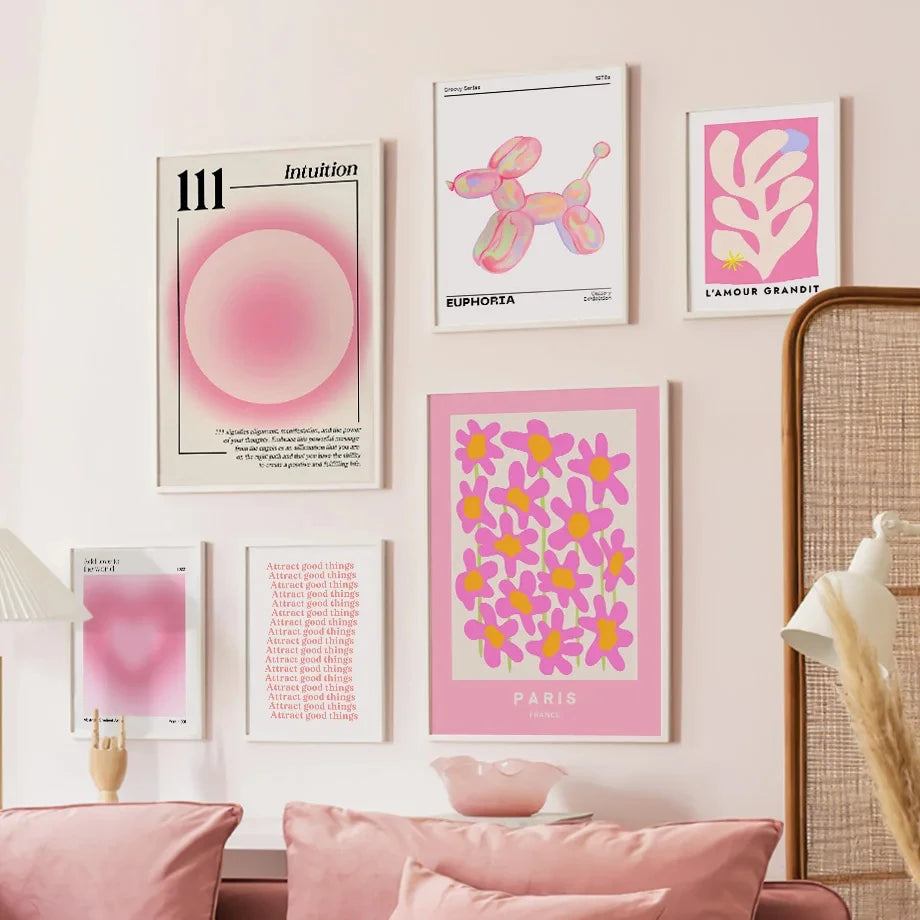 Modern Pink Flower Canvas Wall Art Print for Living Room