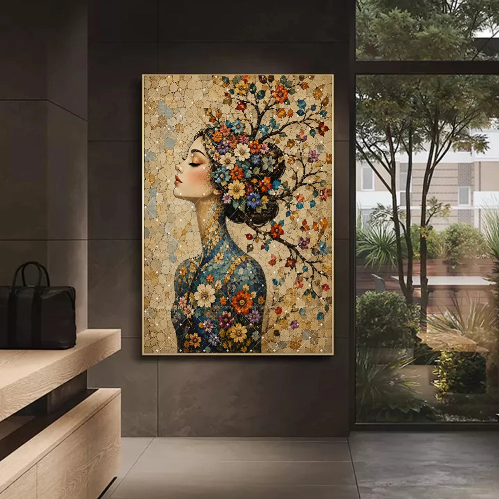 Boho Abstract Floral Woman Canvas Painting Poster for Home Decor