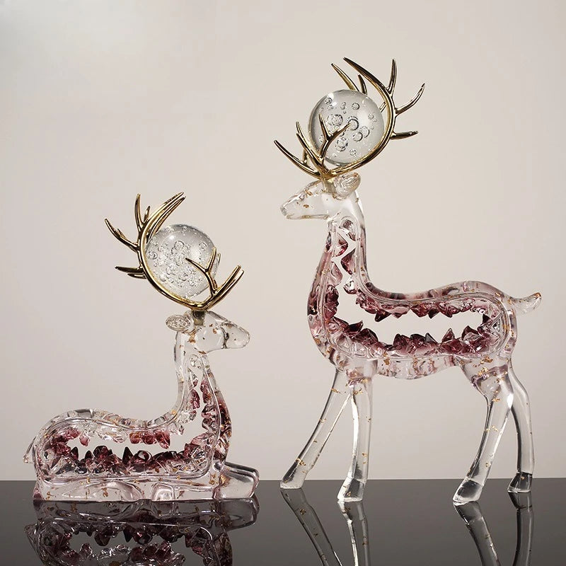 Modern Transparent Gold Foil Elk Sculpture Tabletop Figurine for Home Decor