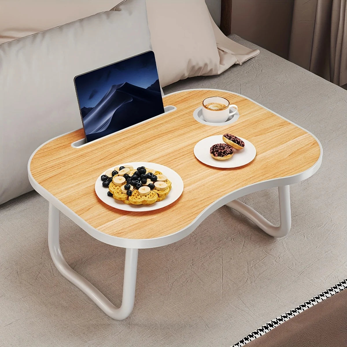 Lap Desk with Tablet Slot, Foldable Laptop Table with Storage Drawer for Bed