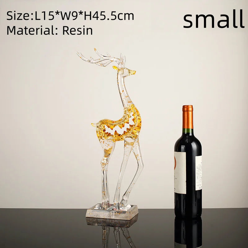 Modern Luxury Transparent Elk Resin Statue Tabletop Ornament for Home Decor