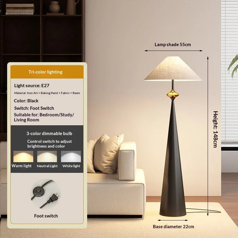 Zen Wabi Sabi Floor Lamp with Fabric Shade for Living Room Bedroom