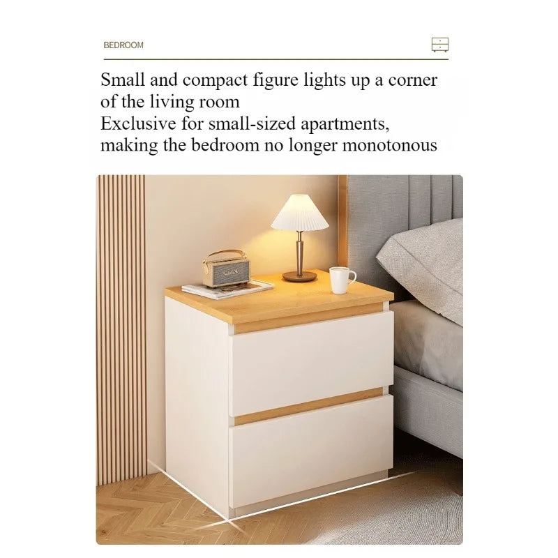 Modern Wooden Bedside Table with Storage Drawers