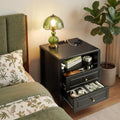 Modern Nightstand with Charging Station 2 Drawers and Open Shelf Bedside Table