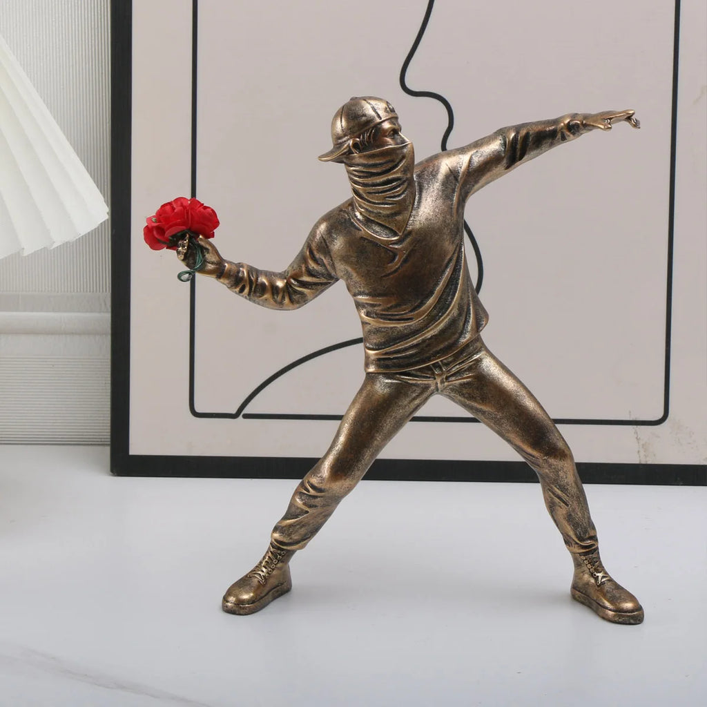 Modern Resin Flower Thrower Statue Figurine for Tabletop Decor