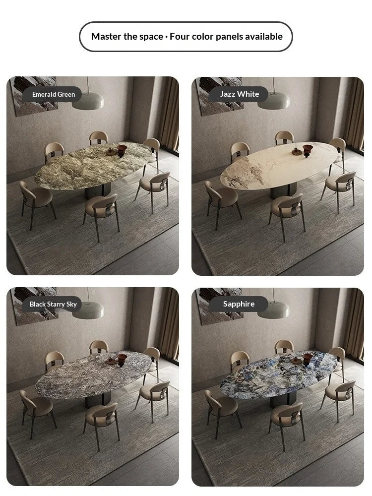 Luxury Oval Marble Dining Table with Heat Proof Top and Steel Base