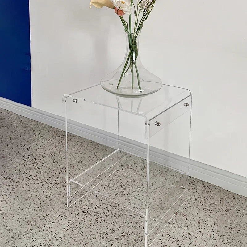 Nordic Acrylic Double-Deck Coffee Table Transparent Side Table with Storage for Living Room Bedroom