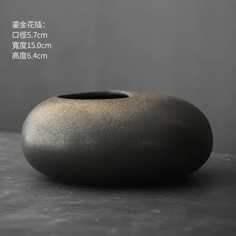Japanese Style Terracotta Flower Vase Tabletop Ornament for Home Decor