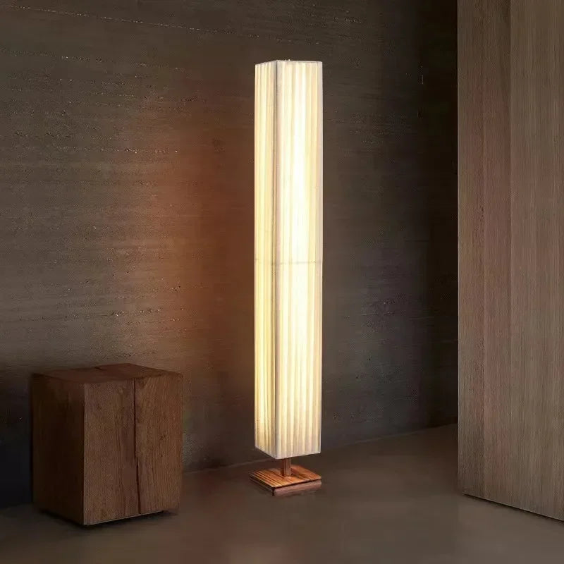 Modern Japanese Wabi Sabi Wood and Fabric LED Floor Lamp for Living Room Bedroom