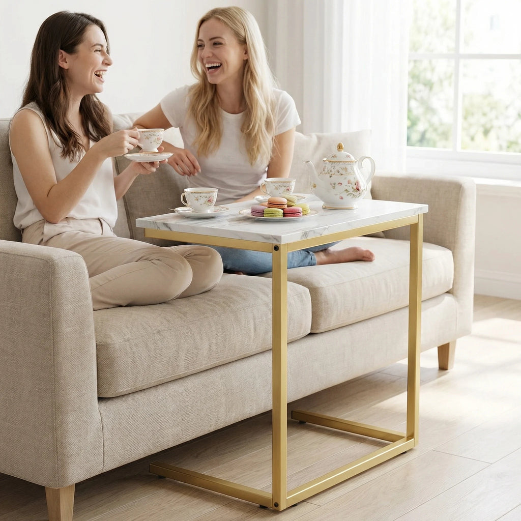 C-Shaped Metal Frame Wooden Side Table 68.6 cm High