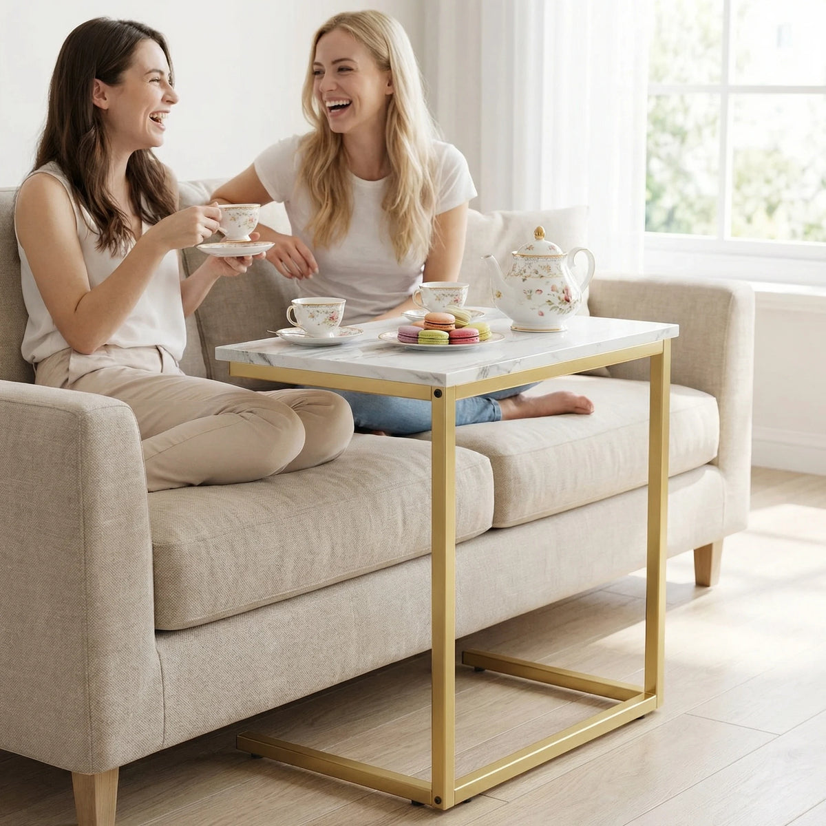 C-Shaped Metal Frame Wooden Side Table 68.6 cm High
