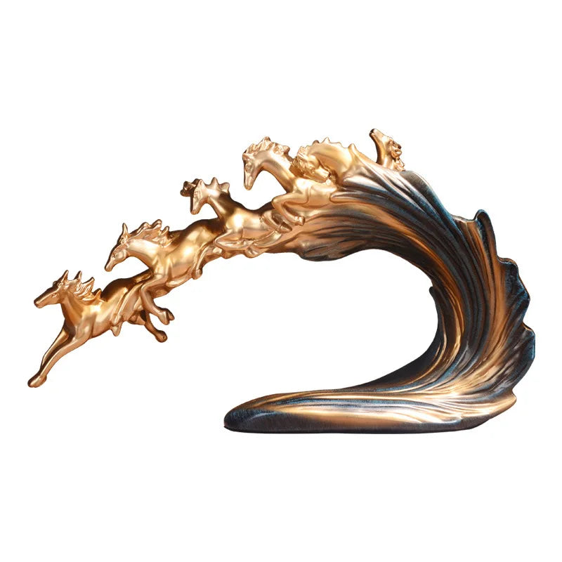 Modern Luxury Running Horses Resin Statue Tabletop Ornament for Home Decor