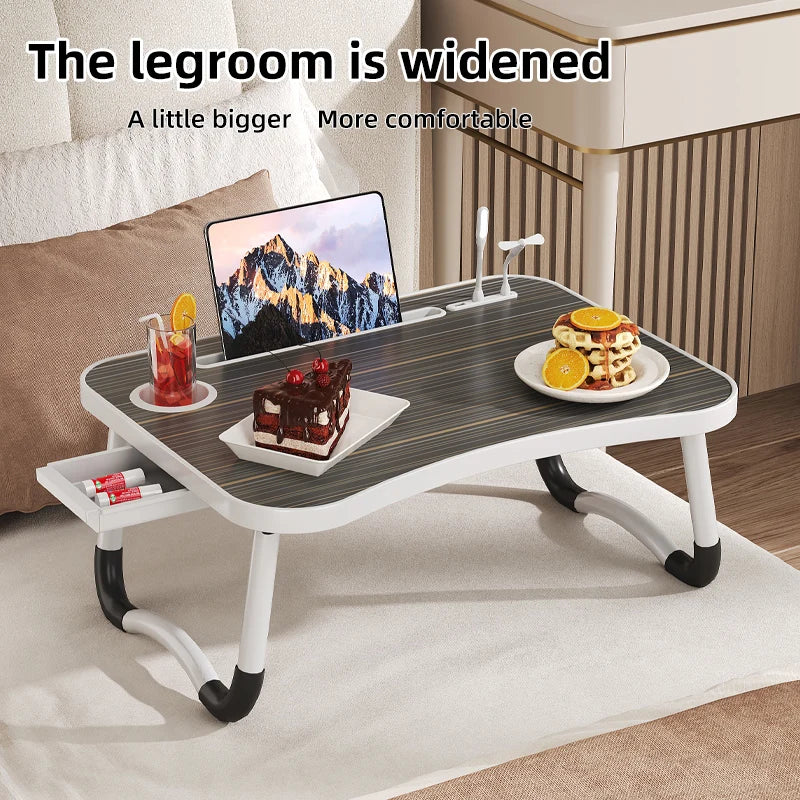Lap Desk with Tablet Slot, Foldable Laptop Table with Storage Drawer for Bed