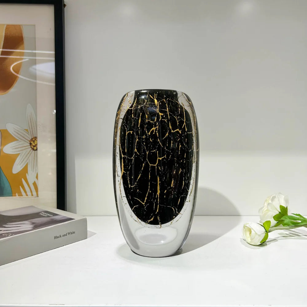 Modern Hand Blown Glass Flower Vase Tabletop Ornament for Home Decor