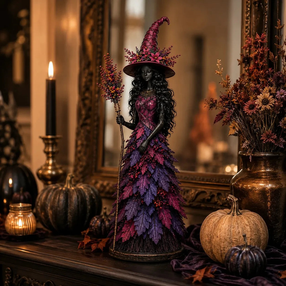 Vintage 15 cm Witch Sculpture Tabletop Figurine for Halloween Decor