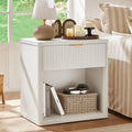 58cm Fluted Farmhouse Nightstand with Drawer Charging Station End Table