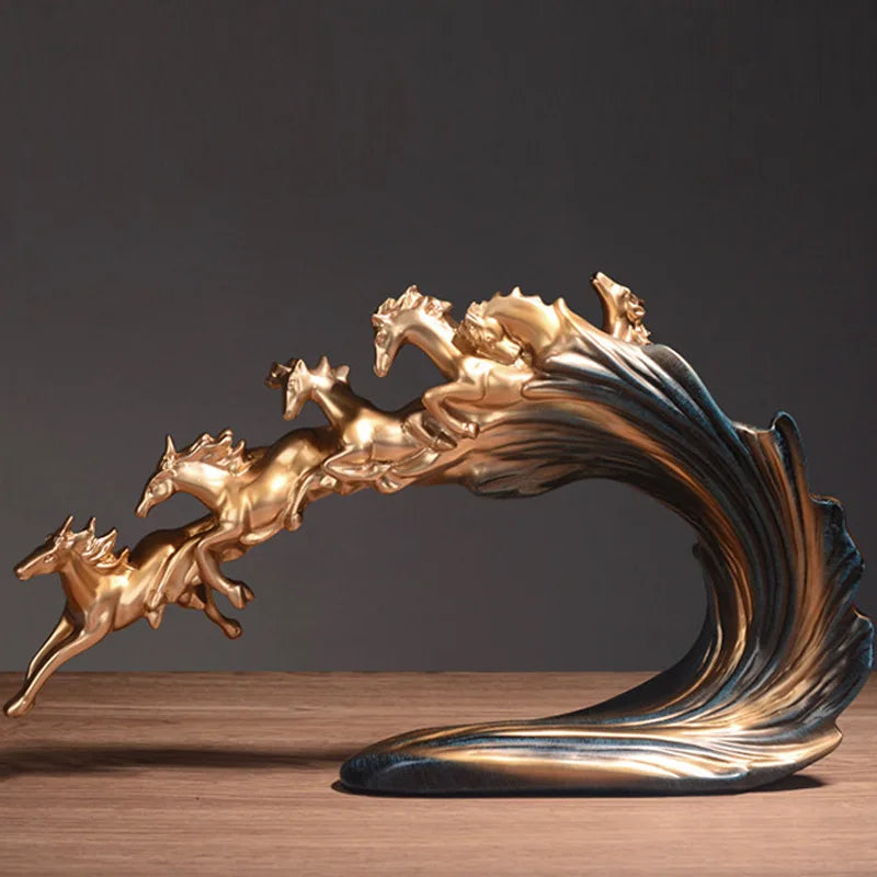 Modern Luxury Running Horses Resin Statue Tabletop Ornament for Home Decor