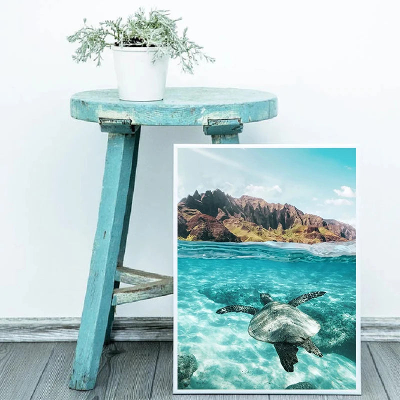 Nordic Summer Beach Surfing Canvas Painting Poster for Home Decor