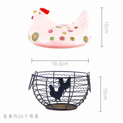 Ceramic Hen Kitchen Garlic Bread Storage Basket Container