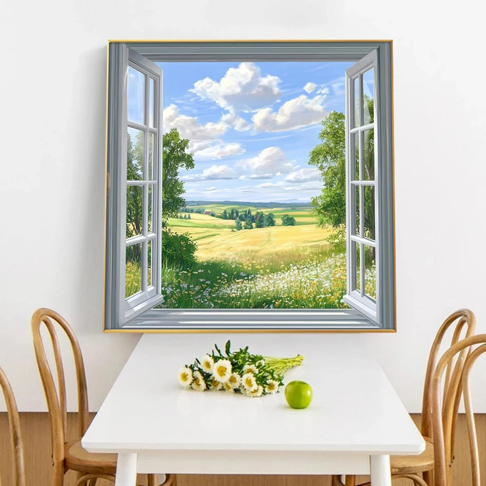 Modern 3D Open Window Landscape Canvas Painting Poster for Home Decor