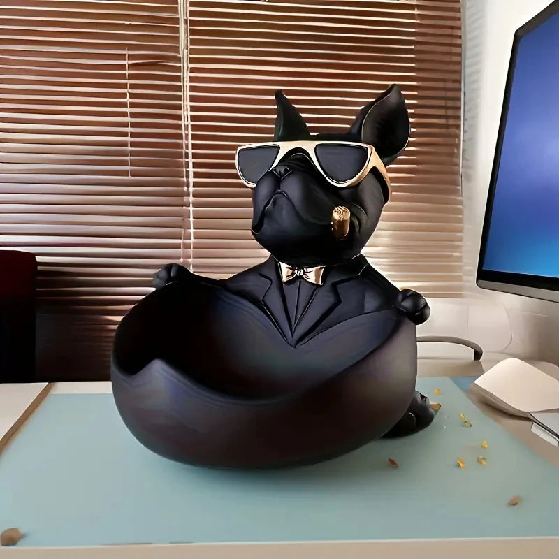 Creative Cool Dog Resin Statue Storage Box for Tabletop Decor