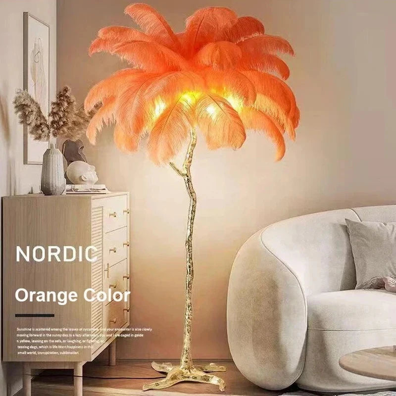 Modern Ostrich Feather LED Floor Lamp Resin Base Living Room Bedroom