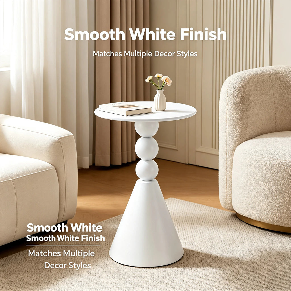 40 cm Round Pedestal Side Table with Hand-Welded Iron Base White