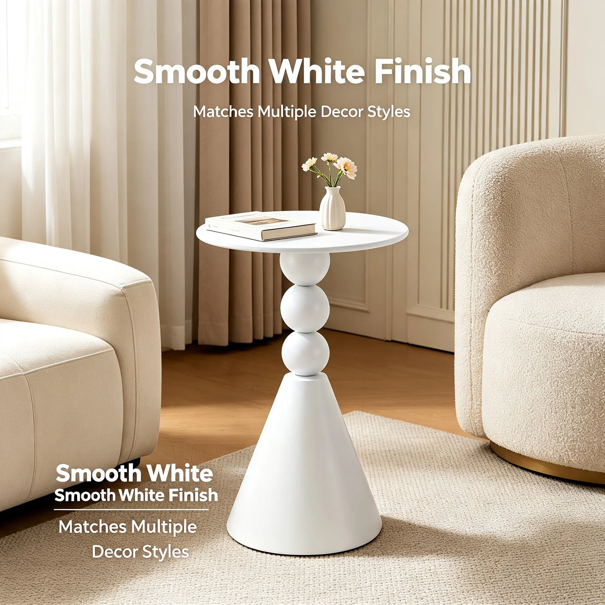 40 cm Round Pedestal Side Table with Hand-Welded Iron Base White