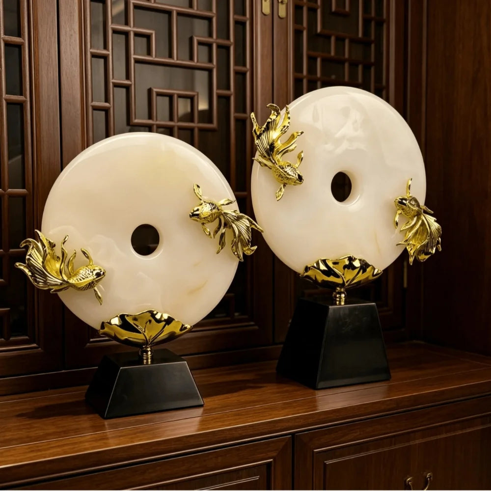 Modern Jade Donut Sculpture Tabletop Figurine for Home Decor
