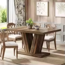 120cm Modern Dining Table for 4-6 People Wood Kitchen Table Pedestal Base