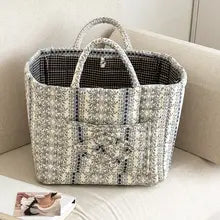 Vintage Floral Quilted Storage Basket With Handle for Home Decor