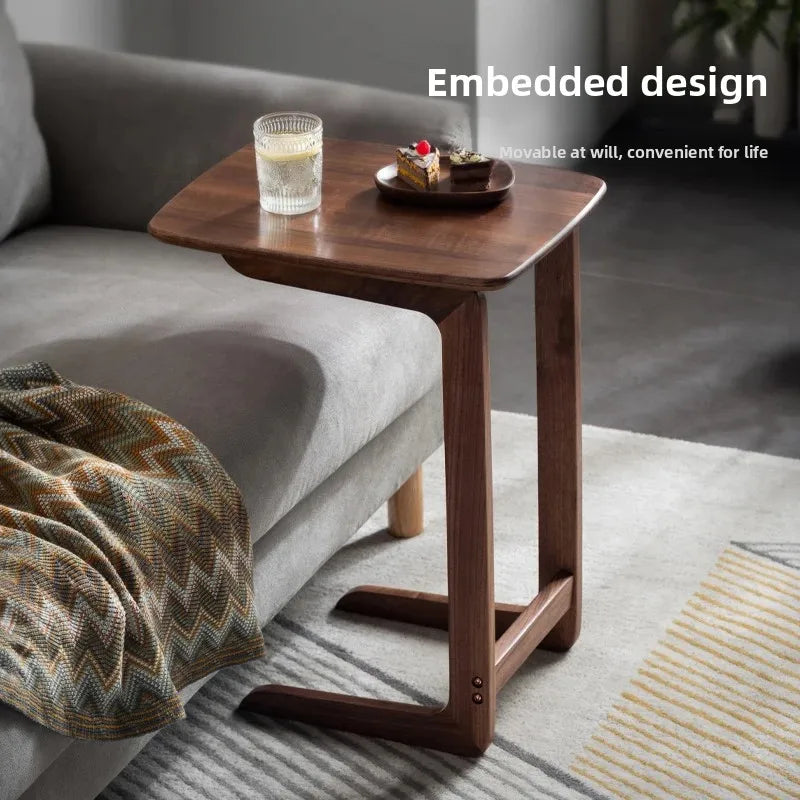 C-Shaped Side Table with Storage Shelf for Living Room