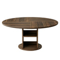 Farmhouse Round Dining Table with Pedestal Base and 2-Tier Storage