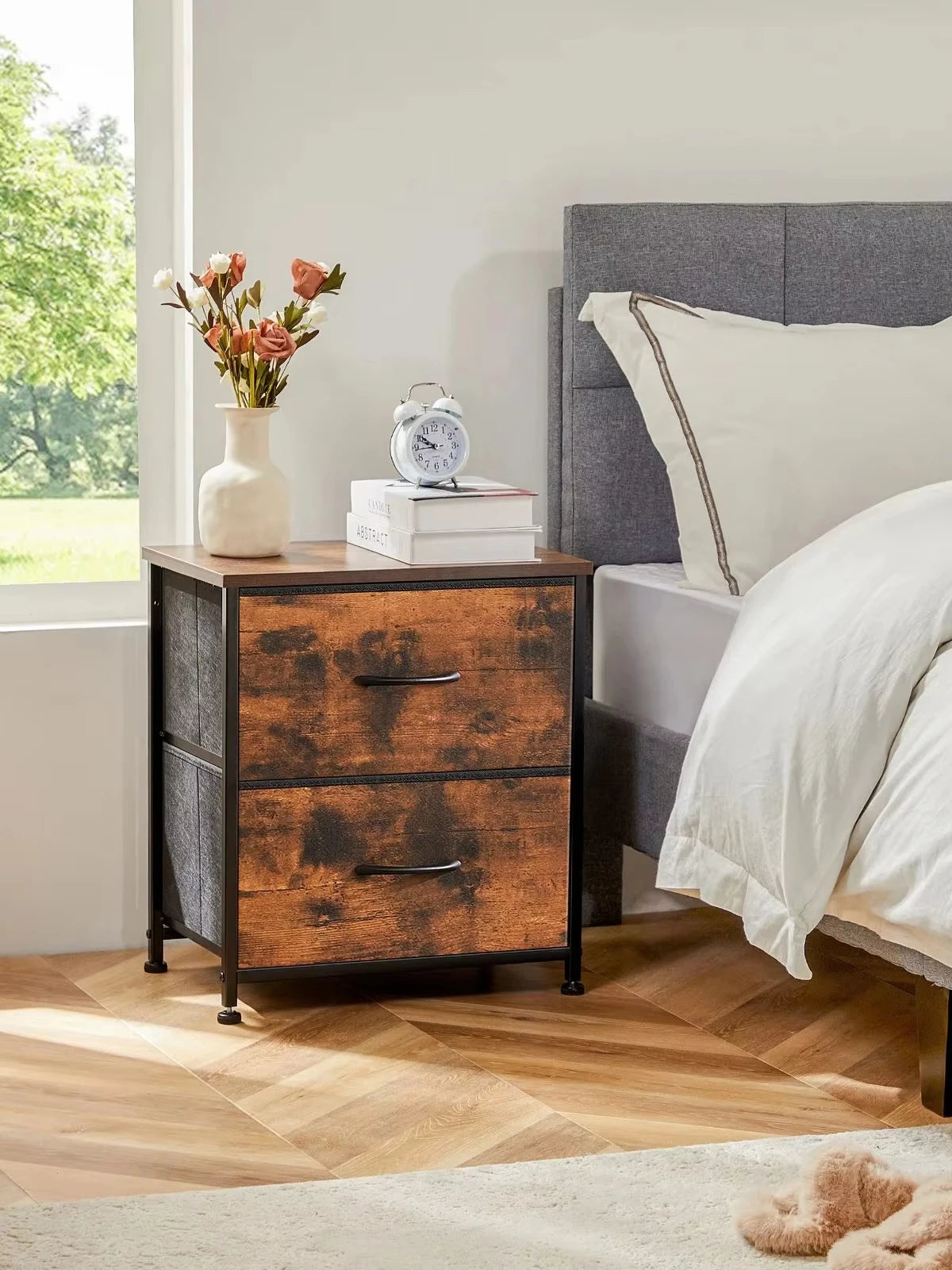 Modern Nightstand with 2 Fabric Drawers Bedside Table End Table