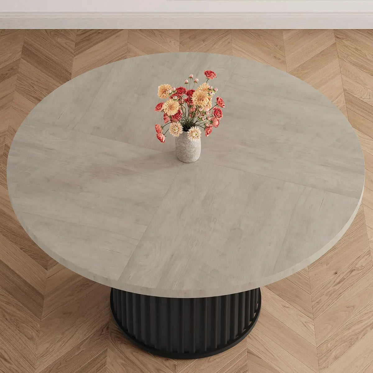 120cm Round Dining Table for 4-6 People Wood Kitchen Table Metal Pedestal Base Grey