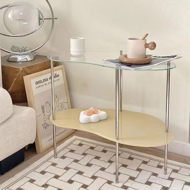 2-Tier Acrylic Coffee Table with Metal Frame for Living Room