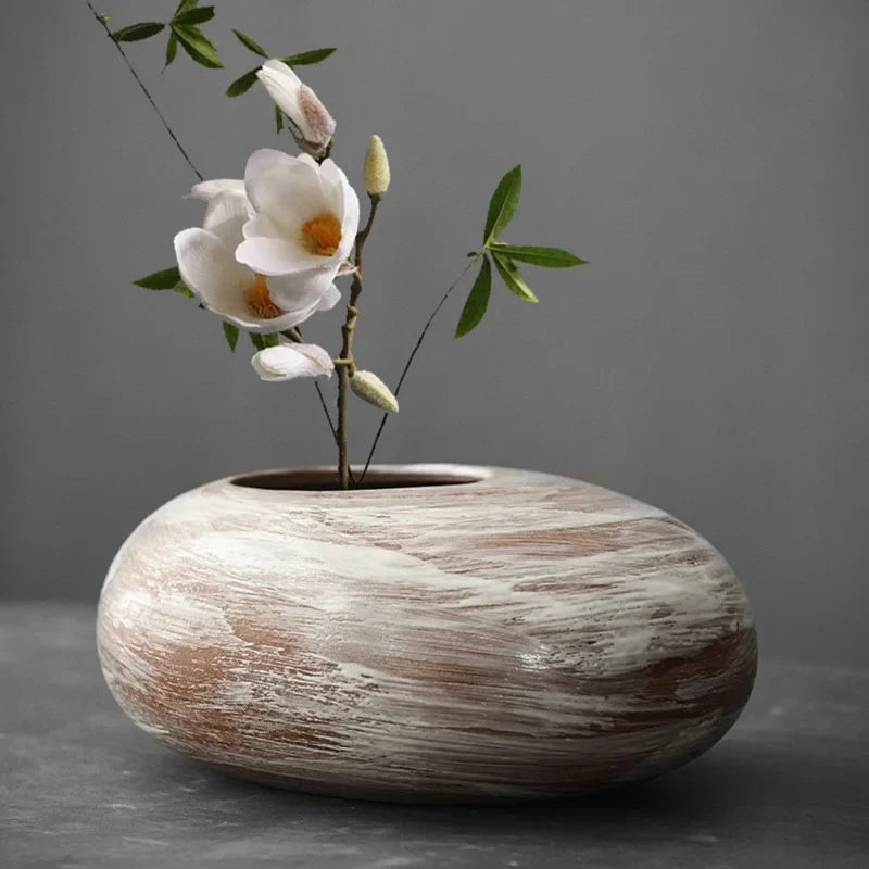 Japanese Style Terracotta Flower Vase Tabletop Ornament for Home Decor